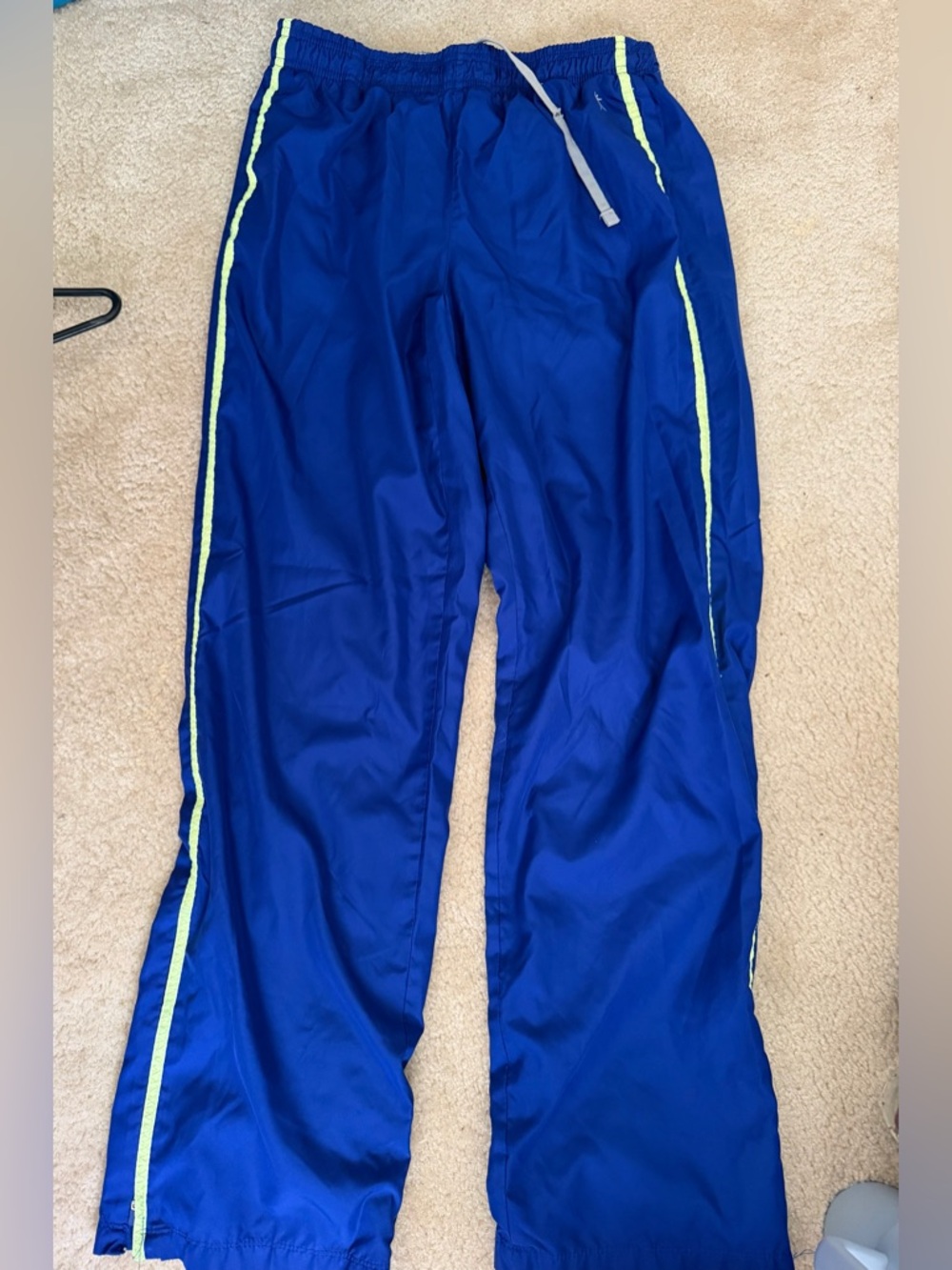 Royal Blue Windbreaker Track Pants with Neon Side Stripes